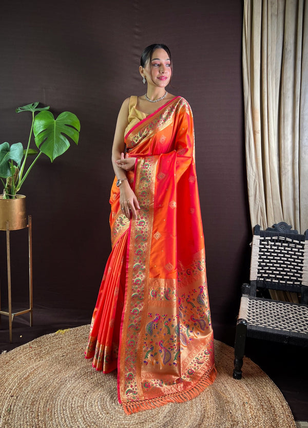 Women Party Wear Jari Weaving Paithani Silk Saree with Un Stitched Blouse | WomensFashionFun