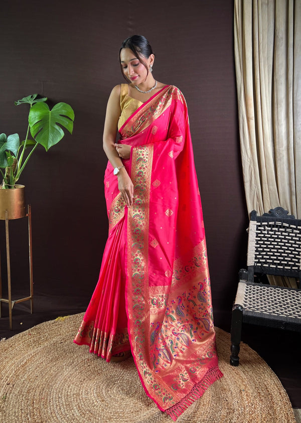 Women Party Wear Jari Weaving Paithani Silk Saree with Un Stitched Blouse | WomensFashionFun