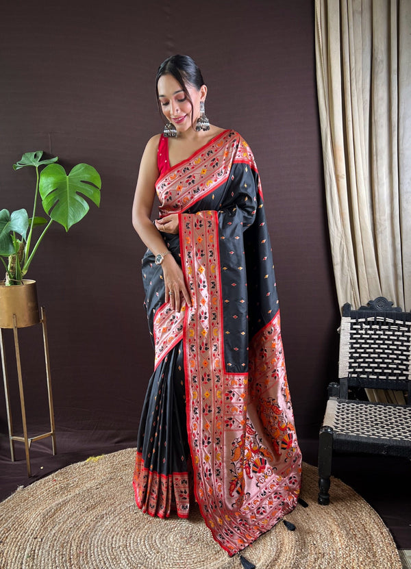 Women Party Wear Jari Weaving Paithani Silk Saree with Un Stitched Blouse | WomensFashionFun