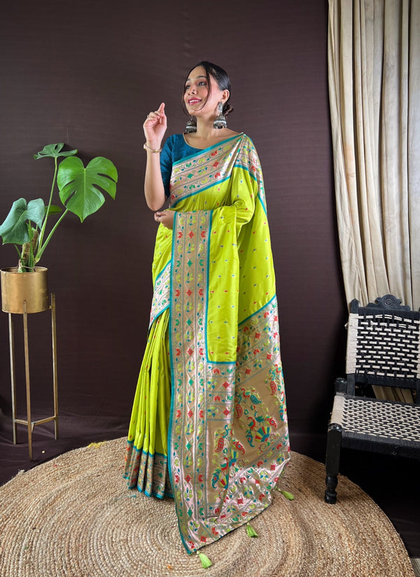 Women Party Wear Jari Weaving Paithani Silk Saree with Un Stitched Blouse | WomensFashionFun