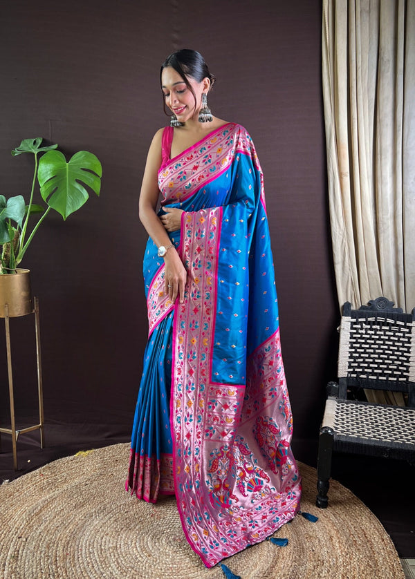 Women Party Wear Jari Weaving Paithani Silk Saree with Un Stitched Blouse | WomensFashionFun