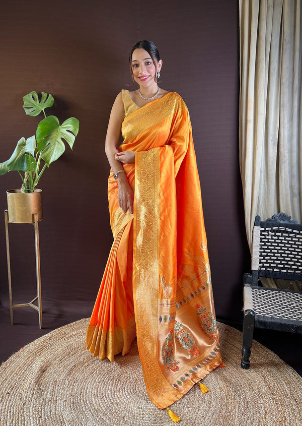 Women Party Wear Jari Weaving Paithani Silk Saree with Un Stitched Blouse | WomensFashionFun