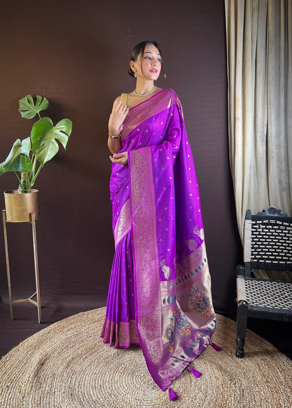 Women Party Wear Jari Weaving Paithani Silk Saree with Un Stitched Blouse | WomensFashionFun