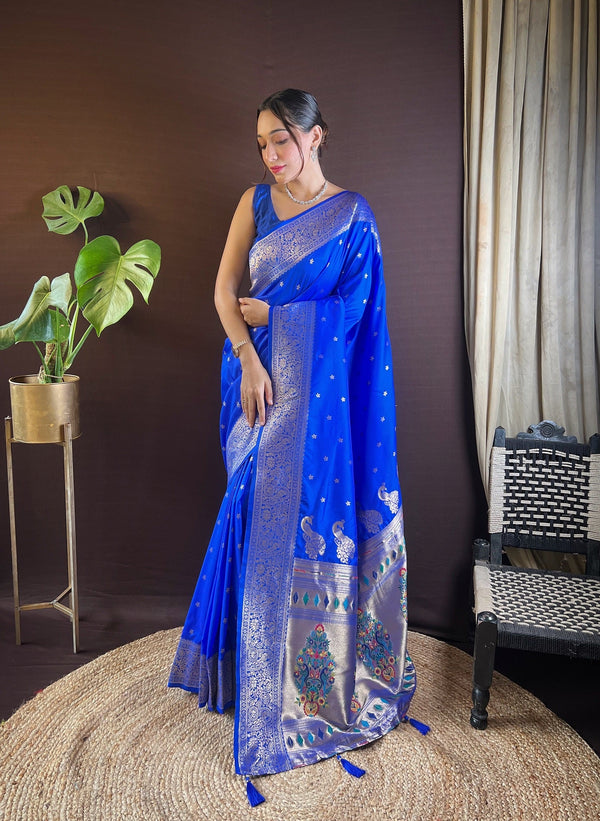 Women Party Wear Jari Weaving Paithani Silk Saree with Un Stitched Blouse | WomensFashionFun