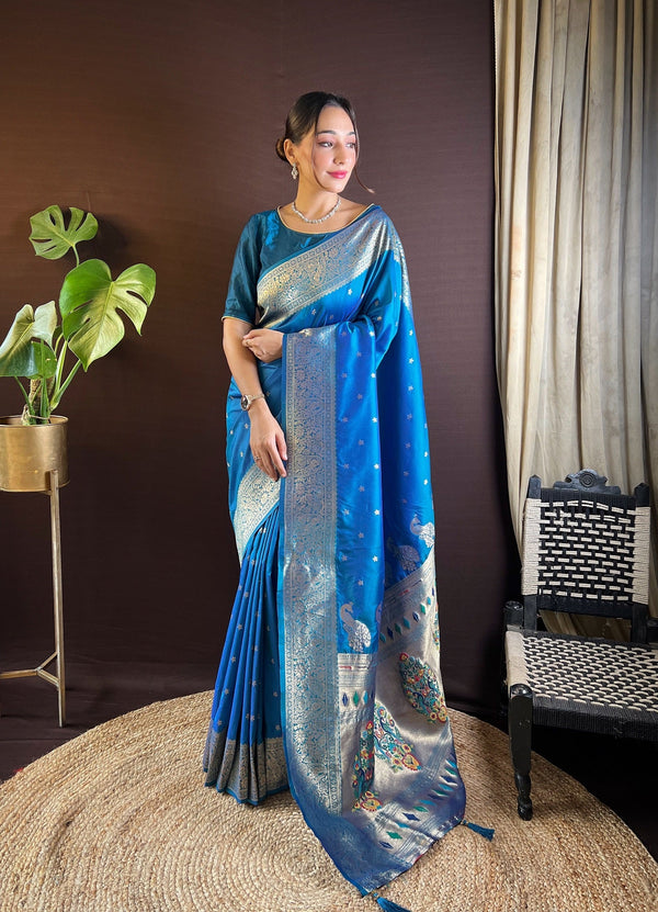 Women Party Wear Jari Weaving Paithani Silk Saree with Un Stitched Blouse | WomensFashionFun