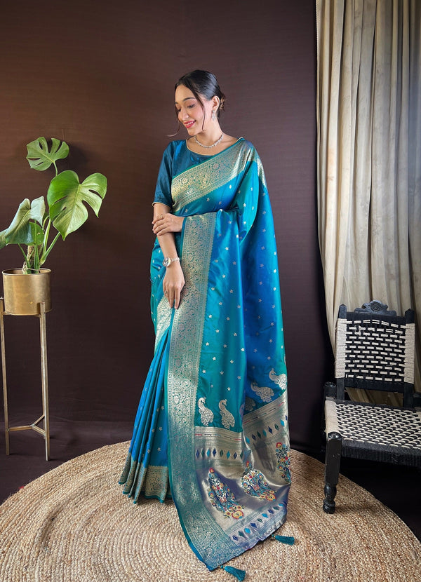 Women Party Wear Jari Weaving Paithani Silk Saree with Un Stitched Blouse | WomensFashionFun