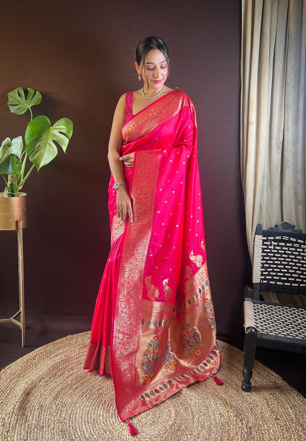 Women Party Wear Jari Weaving Paithani Silk Saree with Un Stitched Blouse | WomensFashionFun