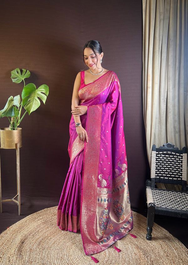 Women Party Wear Jari Weaving Paithani Silk Saree with Un Stitched Blouse | WomensFashionFun