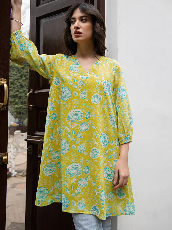 Women Lime Yellow Georgette Tunic WomensFashionFun