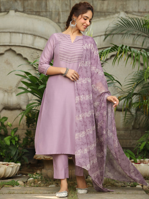 Women Silk Blend Lavender Kurta Set WomensFashionFun