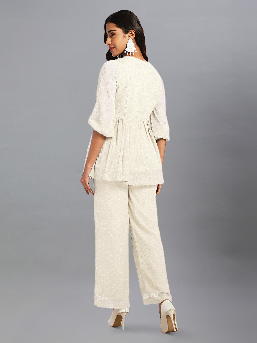 Women Dobby Chiffon Off White Kurta Set WomensFashionFun