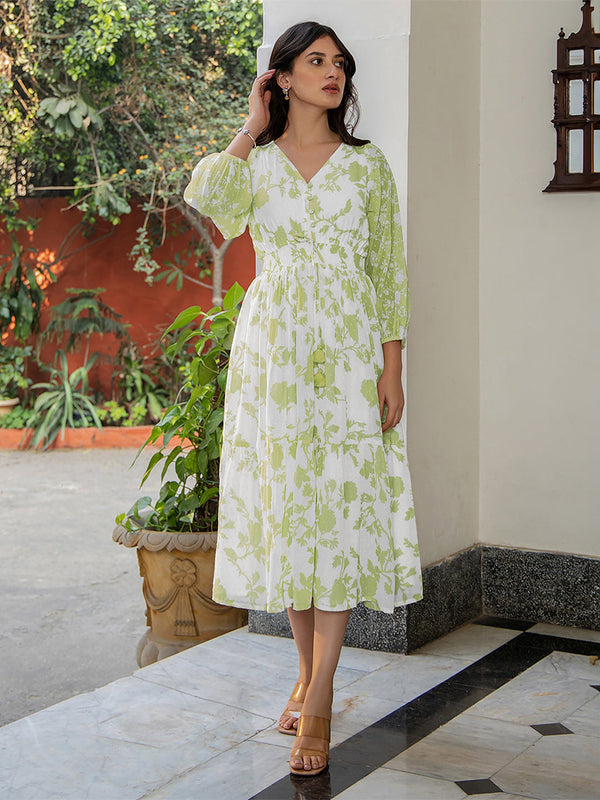 Women Georgette Green Dress WomensFashionFun