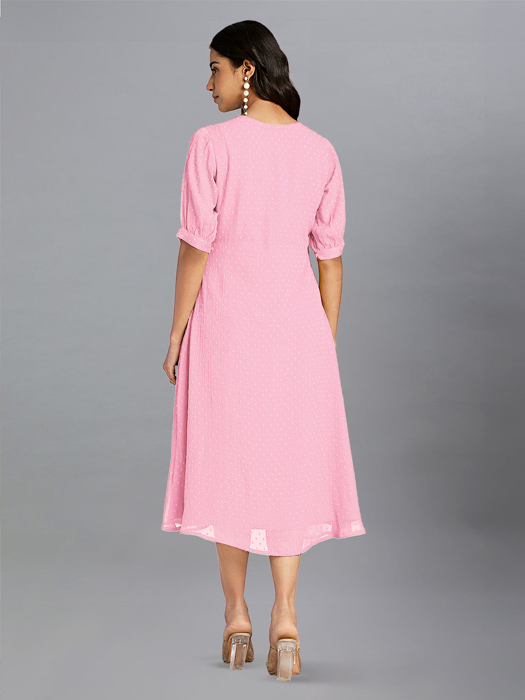 Women Dobby Chiffon Pink Dress WomensFashionFun