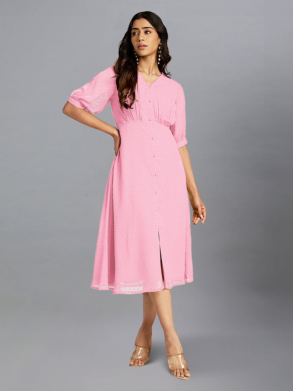 Women Dobby Chiffon Pink Dress WomensFashionFun