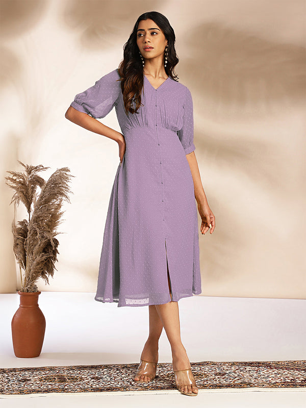 Women Dobby Chiffon Lavender Dress WomensFashionFun