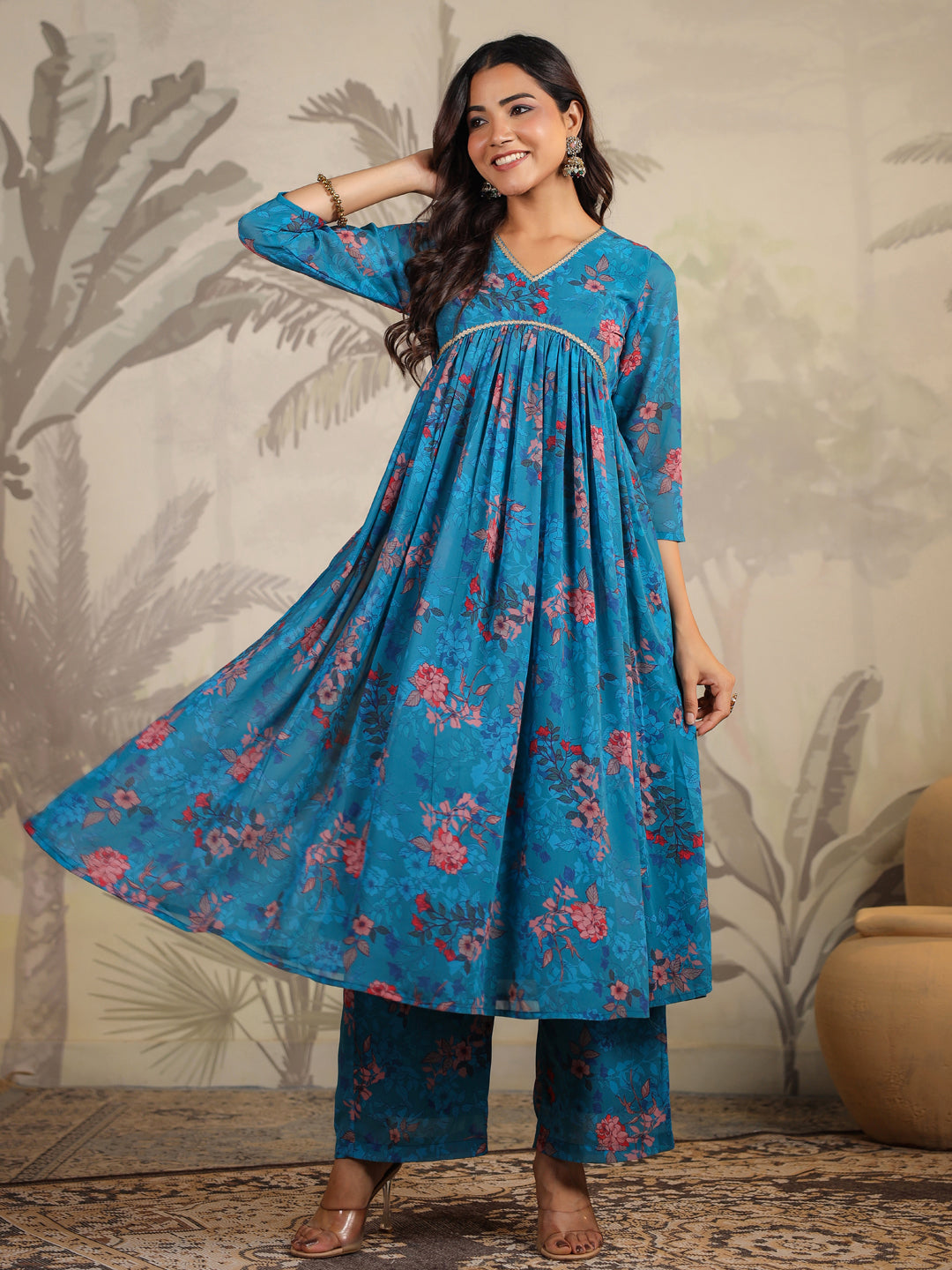 Women Georgette Blue Kurta Set WomensFashionFun