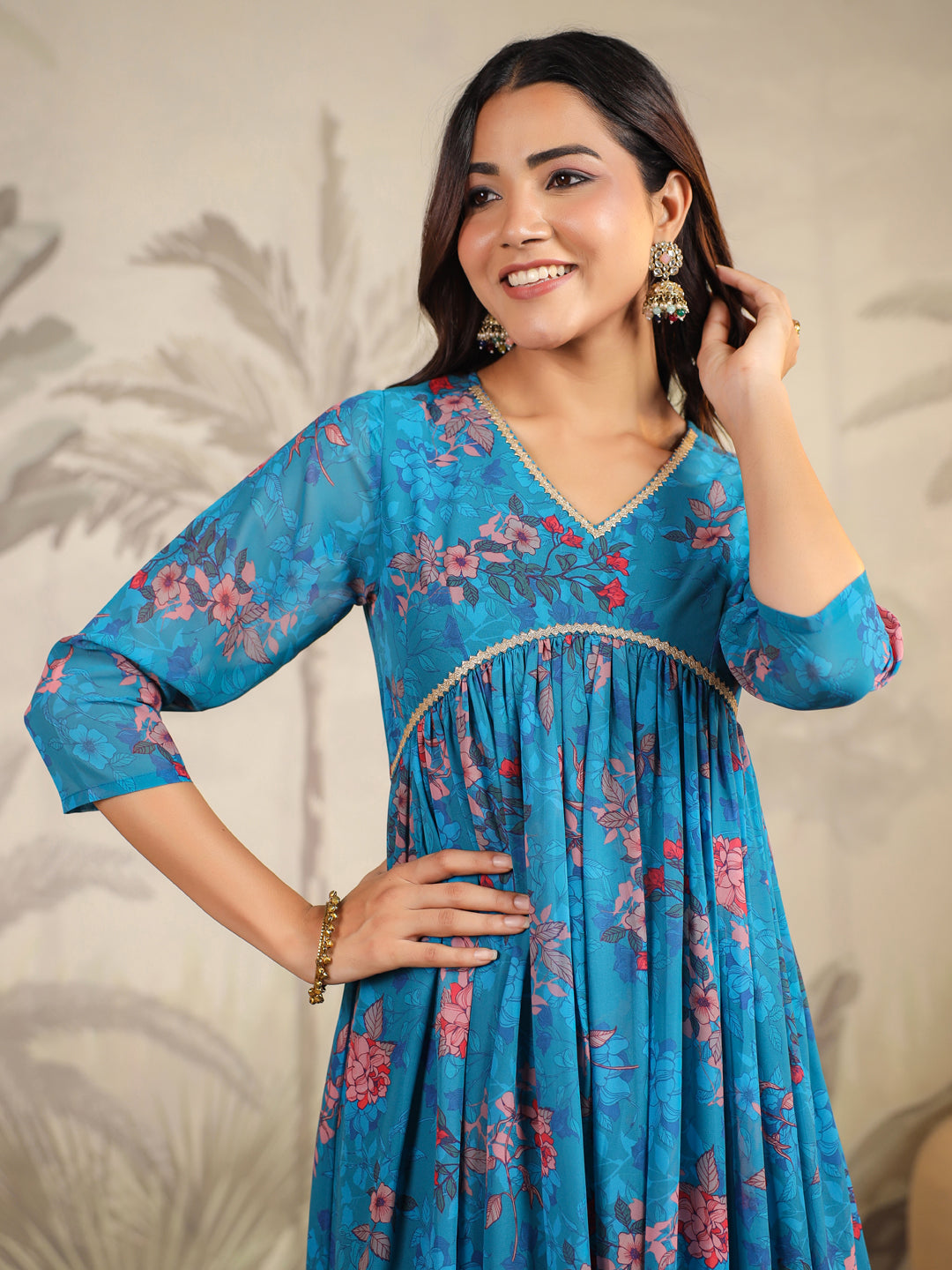 Women Georgette Blue Kurta Set WomensFashionFun