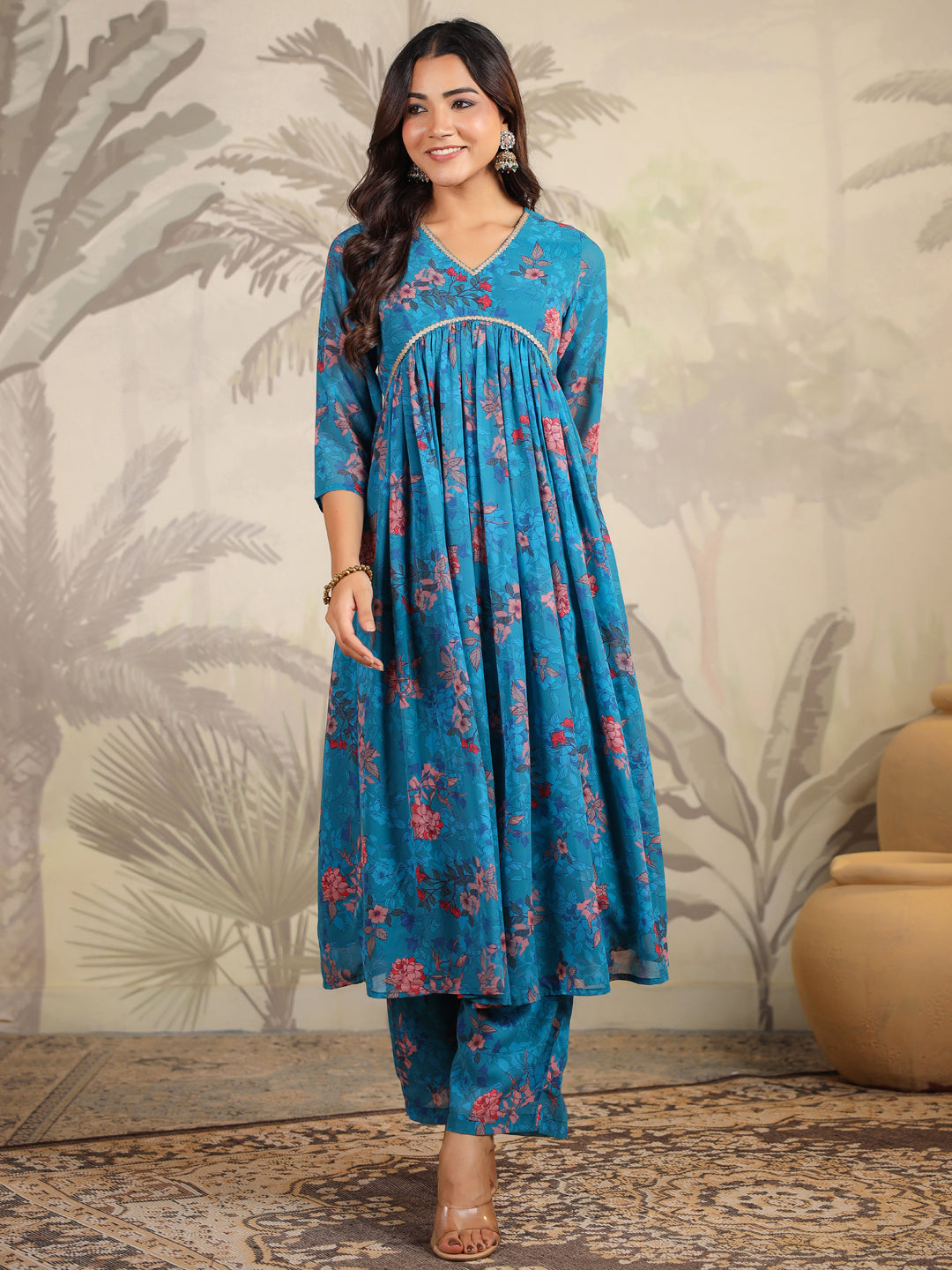 Women Georgette Blue Kurta Set WomensFashionFun