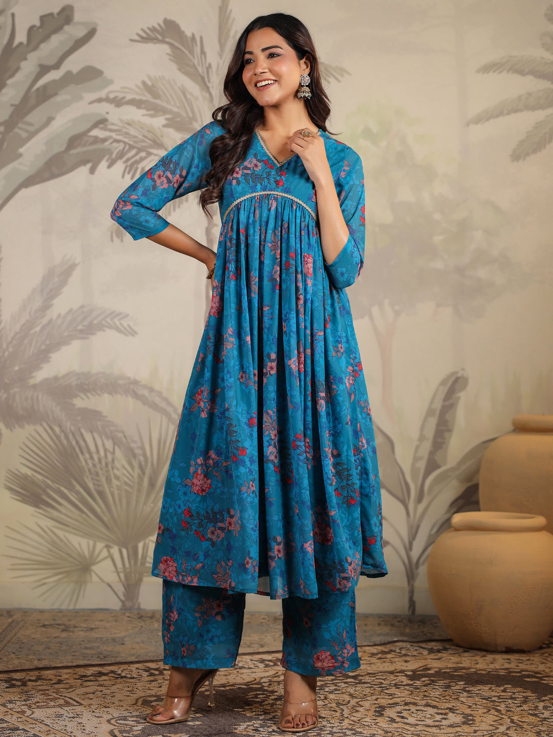 Women Georgette Blue Kurta Set WomensFashionFun