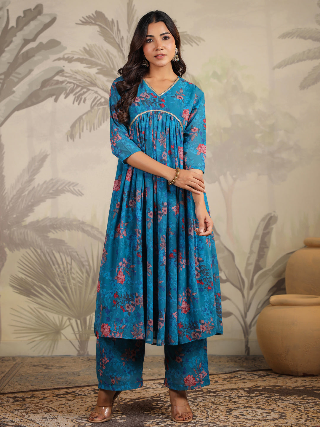 Women Georgette Blue Kurta Set WomensFashionFun