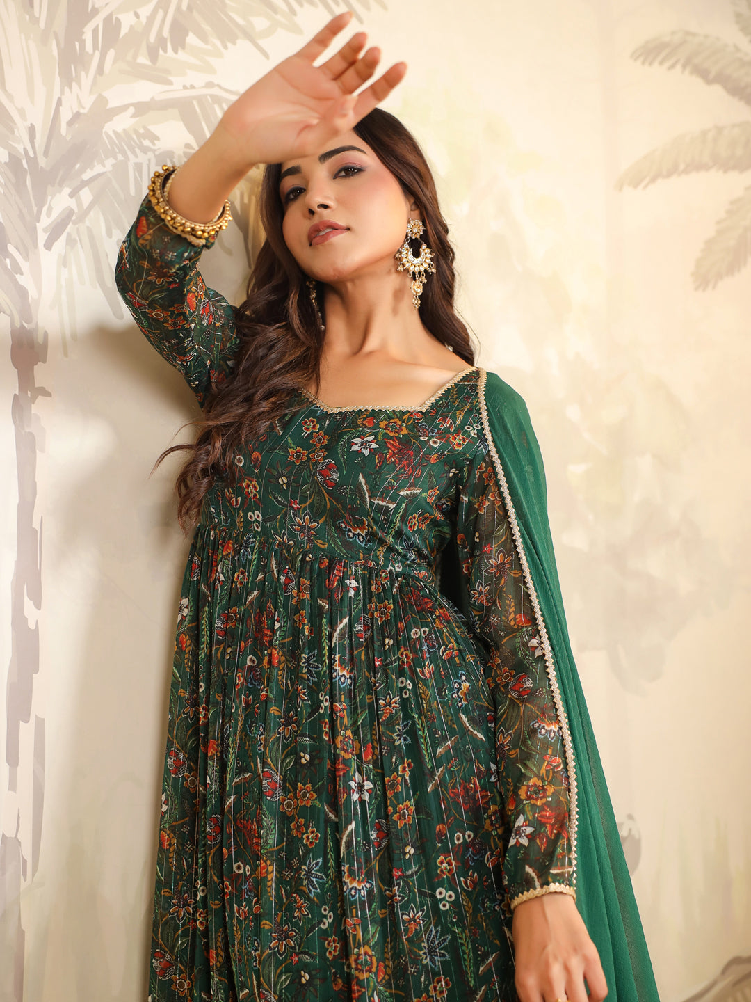 Women Chiffon Dark Green Kurta Set WomensFashionFun