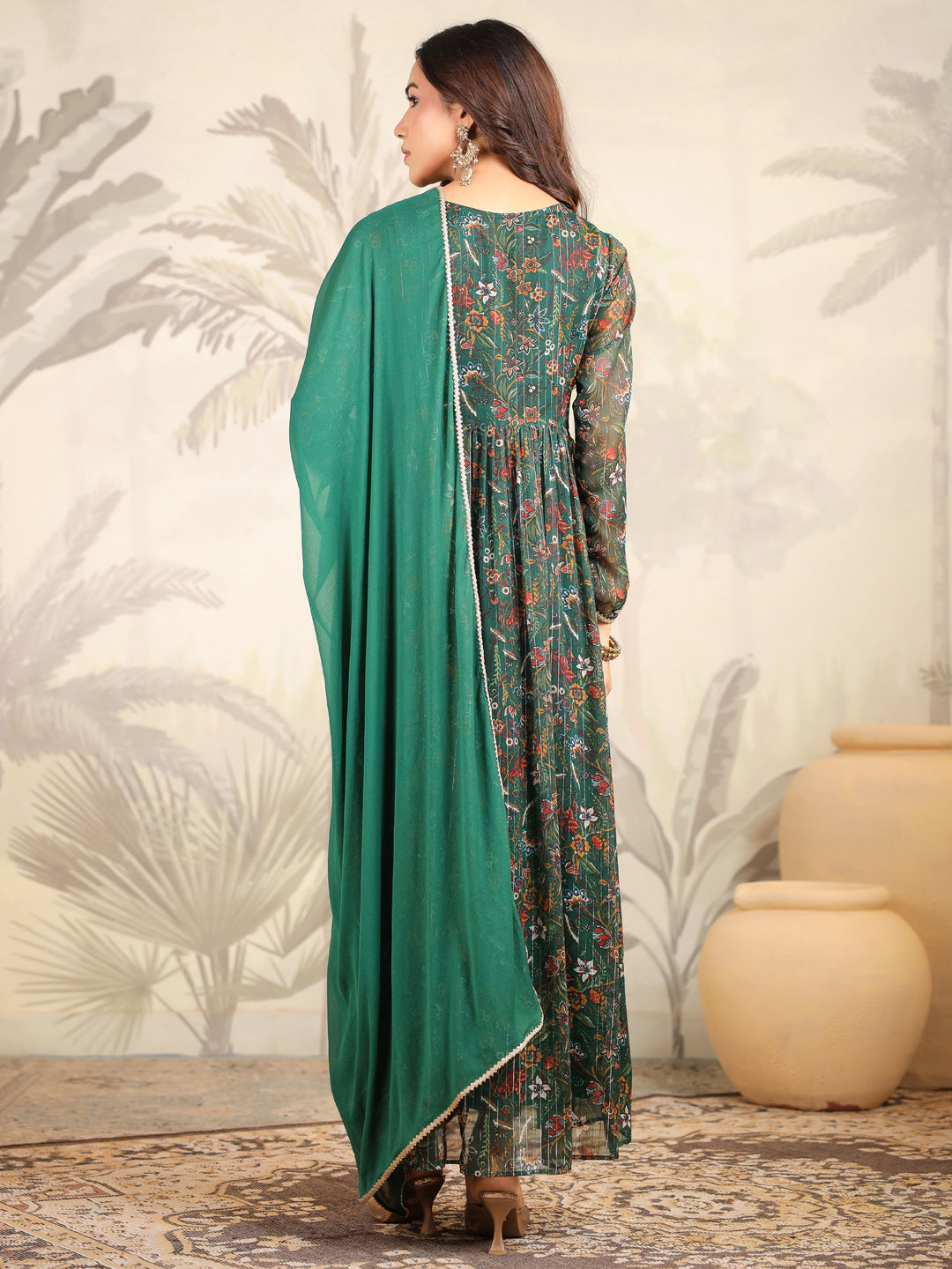 Women Chiffon Dark Green Kurta Set WomensFashionFun