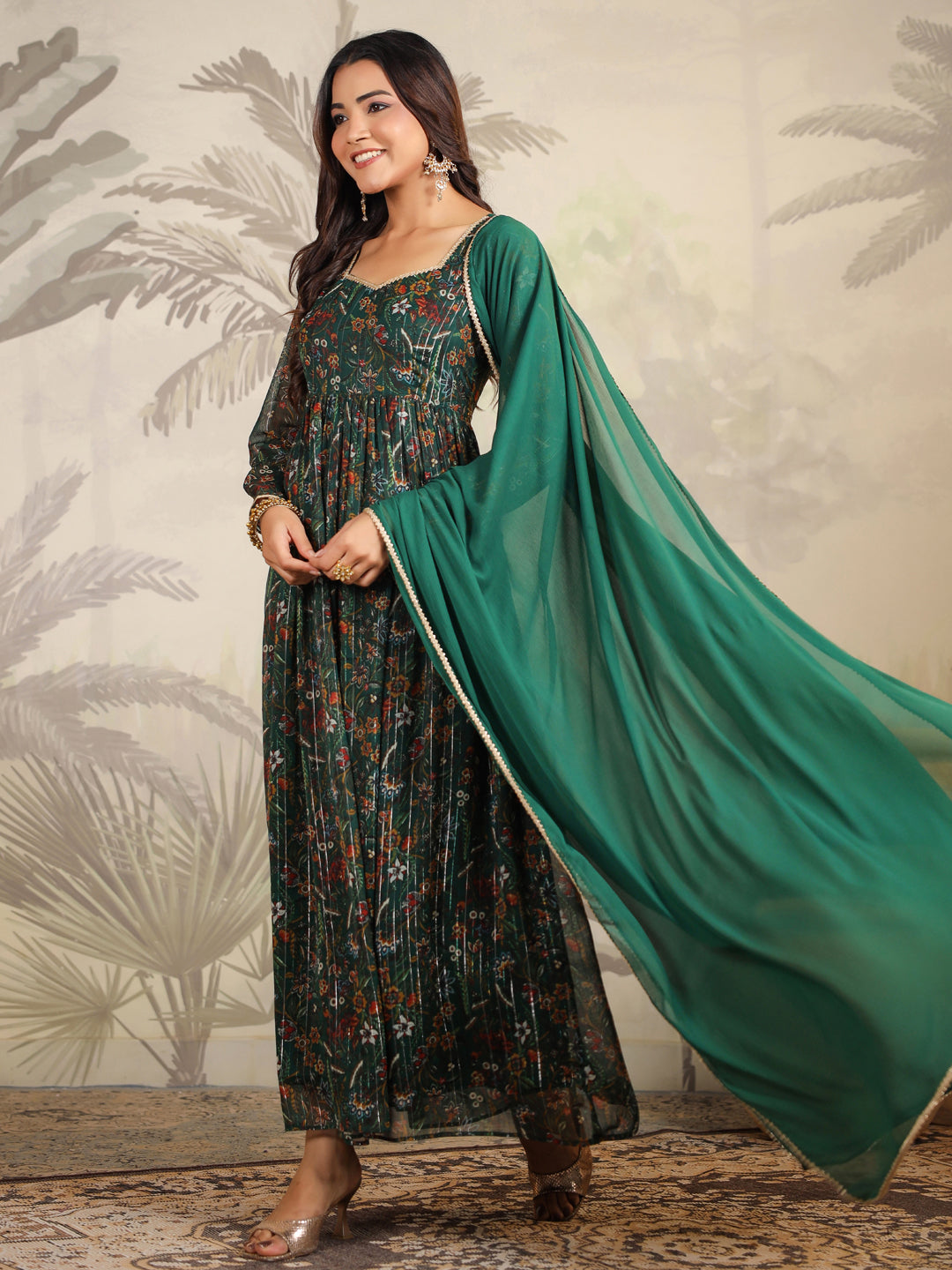 Women Chiffon Dark Green Kurta Set WomensFashionFun