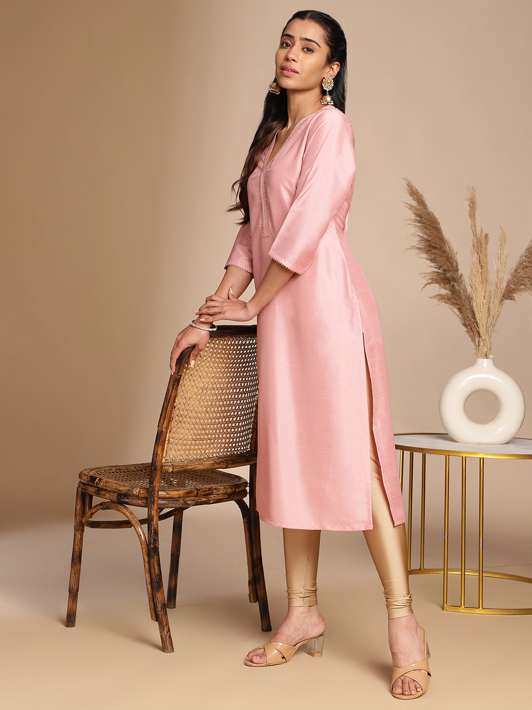 Women Pink Crepe Silk Kurta WomensFashionFun