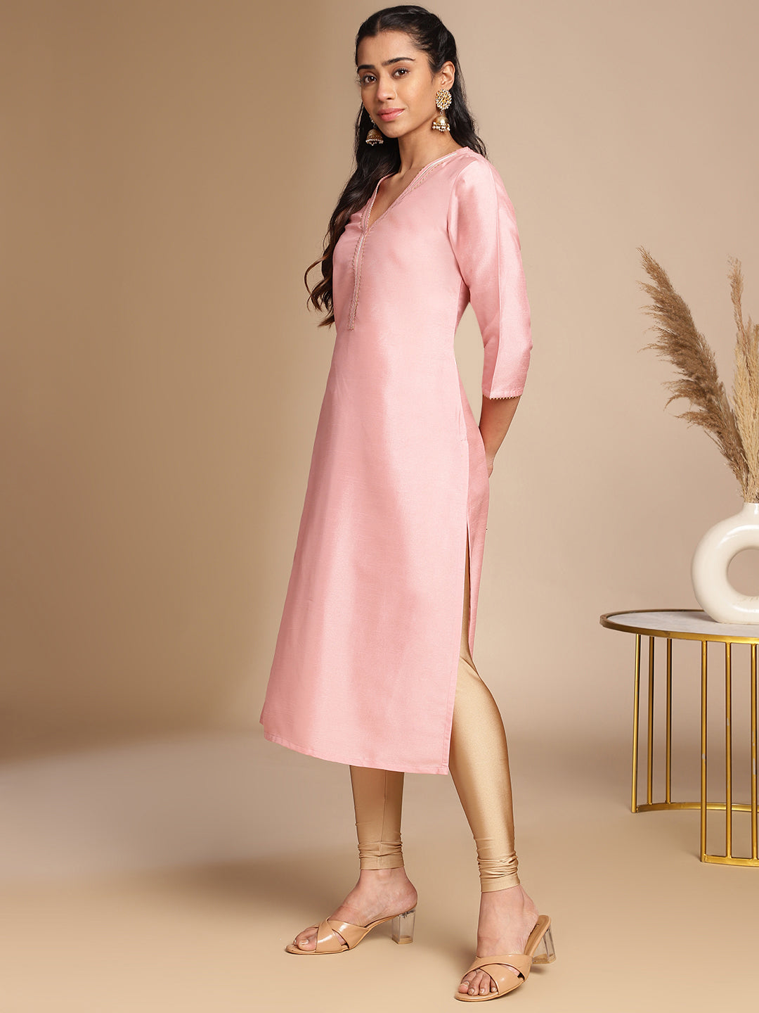 Women Pink Crepe Silk Kurta WomensFashionFun