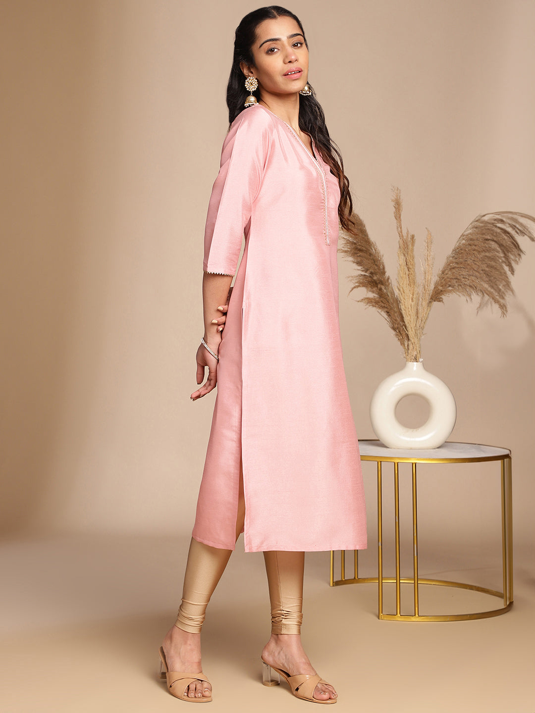 Women Pink Crepe Silk Kurta WomensFashionFun