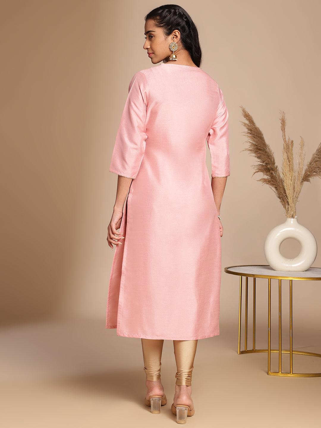 Women Pink Crepe Silk Kurta WomensFashionFun