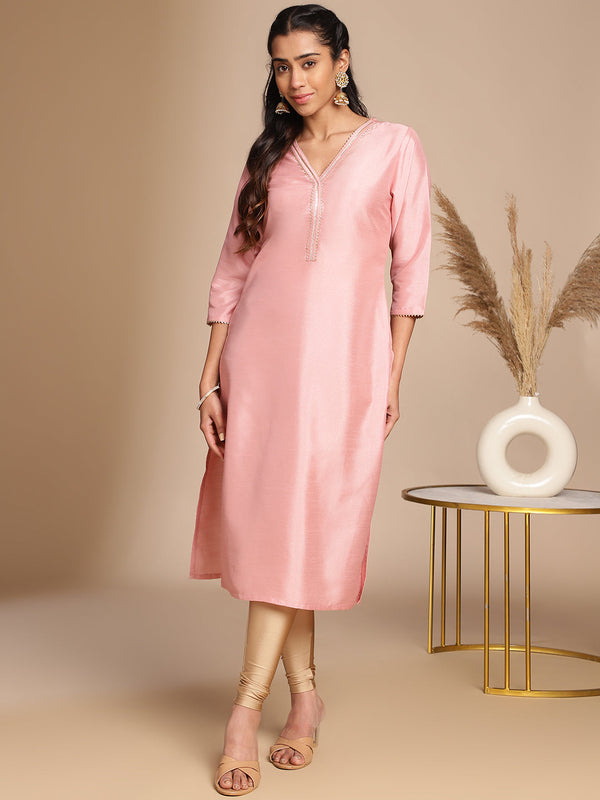 Women Pink Crepe Silk Kurta WomensFashionFun