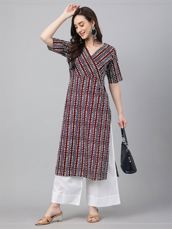 Women Cotton Maroon Kurta WomensFashionFun