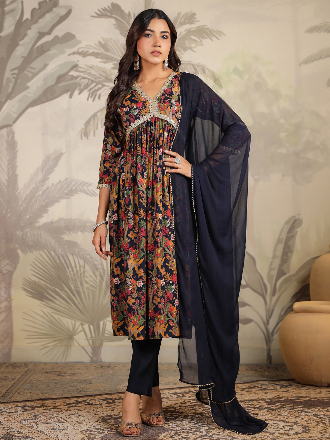 Women Chanderi Black Kurta Set WomensFashionFun