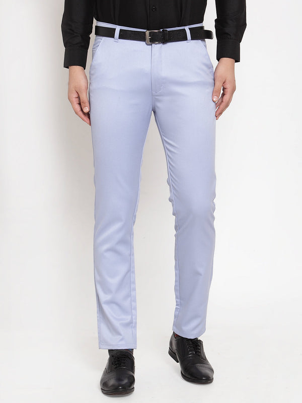 Men's Blue Tapered Fit Formal Trousers | WomensFashionFun.com