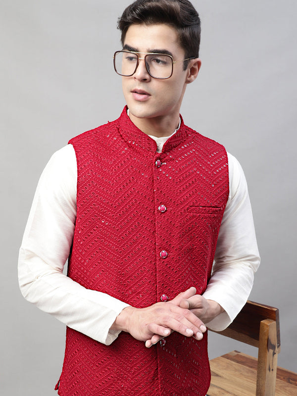 Men's Sequins Embroidered Rayon Nehru Jacket | WomensFashionFun.com