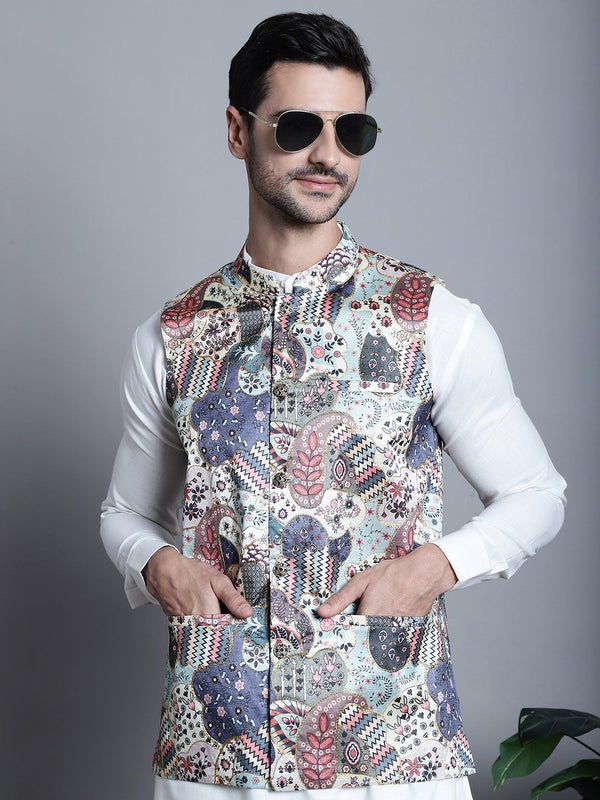 Men's Printed With Zari Work Nehru Jacket | WomensFashionFun.com