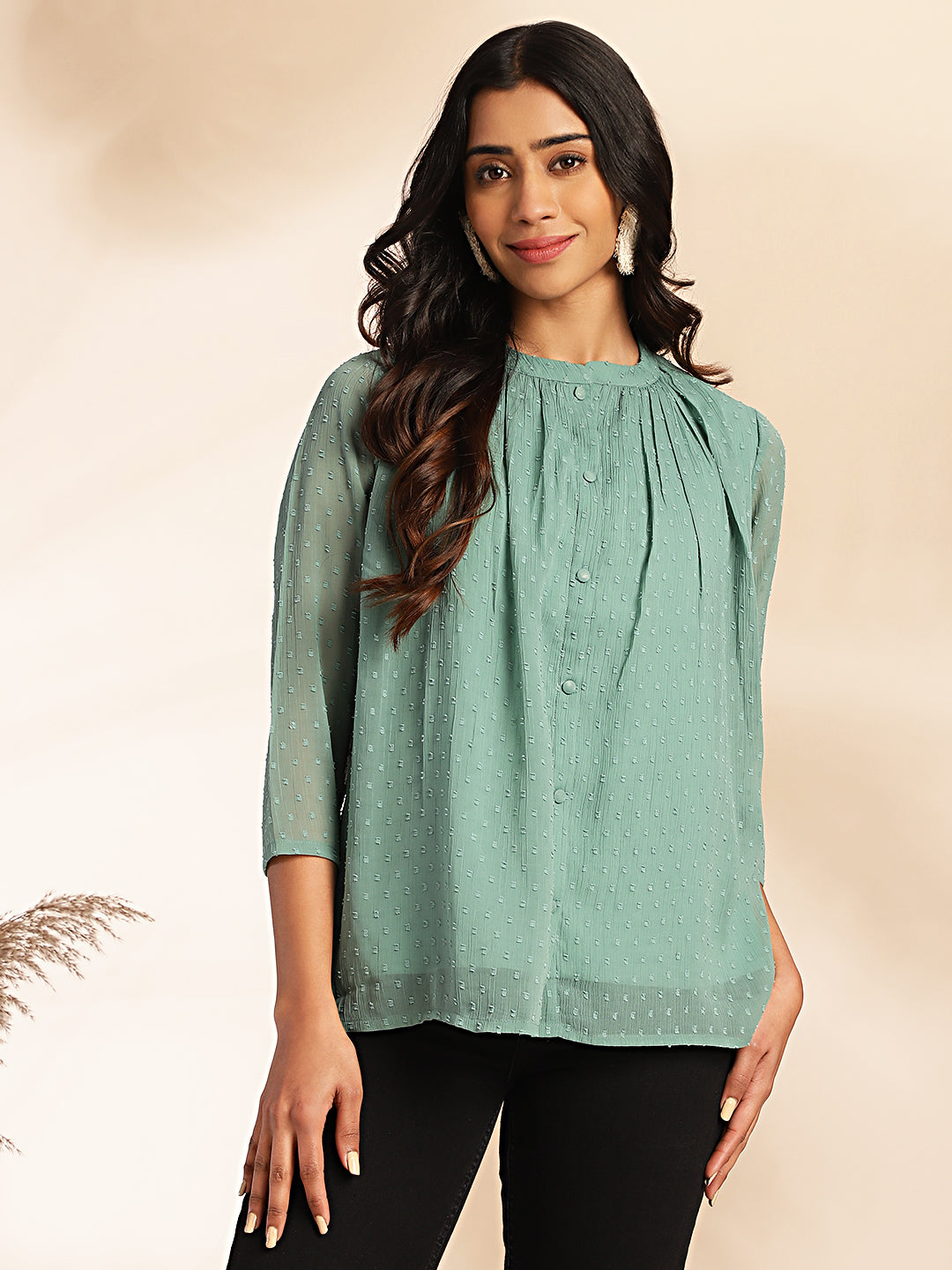 Women Sage Dobby Chiffon Top WomensFashionFun