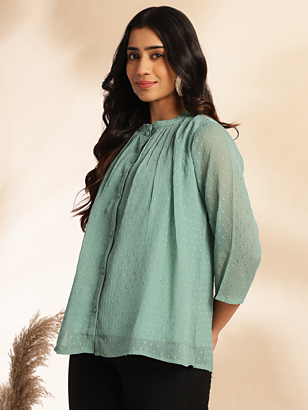 Women Sage Dobby Chiffon Top WomensFashionFun