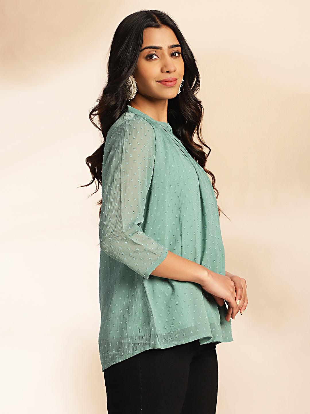 Women Sage Dobby Chiffon Top WomensFashionFun