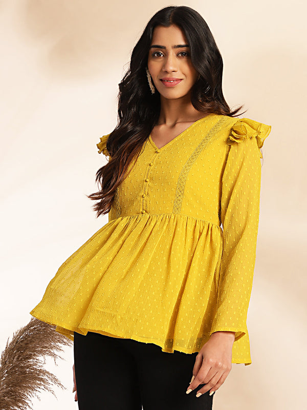 Women Mustard Dobby Chiffon Top WomensFashionFun