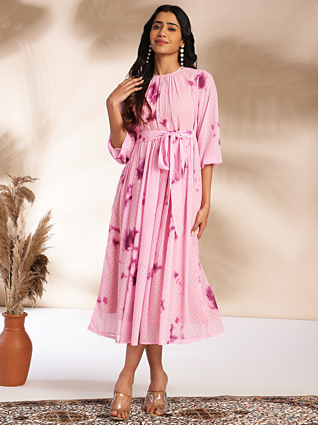 Women Pink Dobby Georgette Dress WomensFashionFun