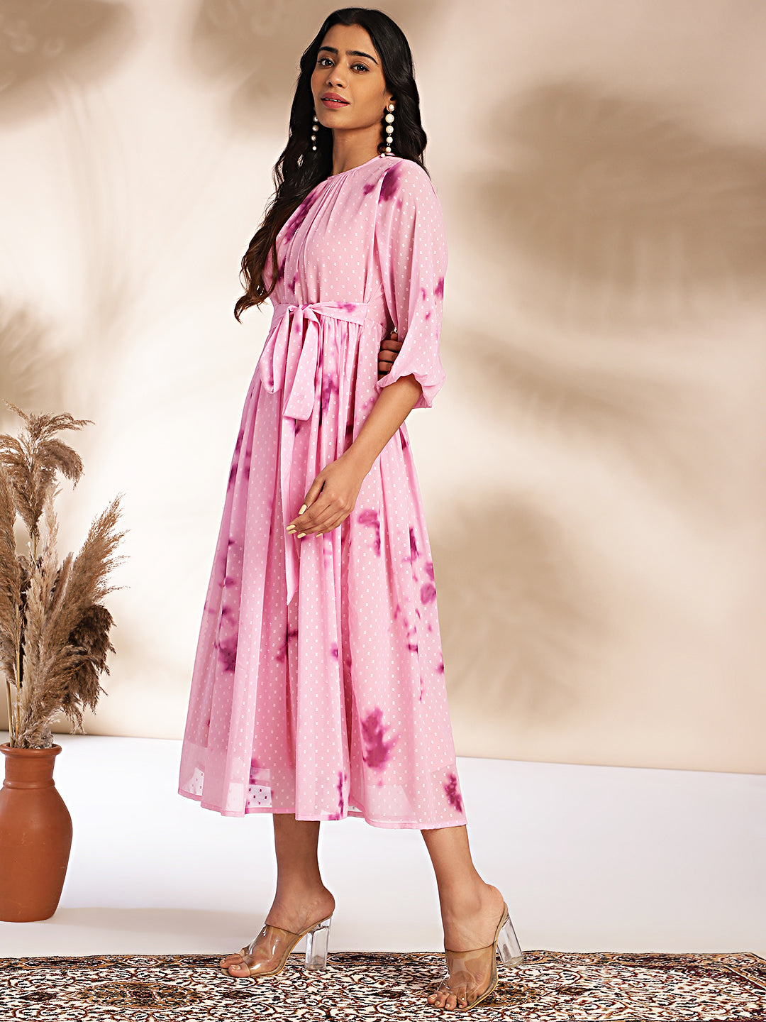 Women Pink Dobby Georgette Dress WomensFashionFun