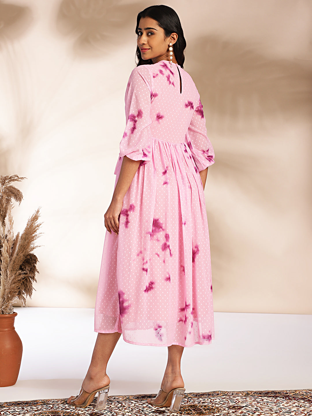 Women Pink Dobby Georgette Dress WomensFashionFun