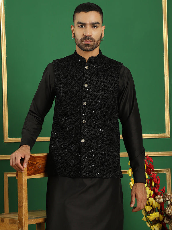 Men's Velvet Nehru Jacket With Solid Kurta Pyjama | WomensFashionFun