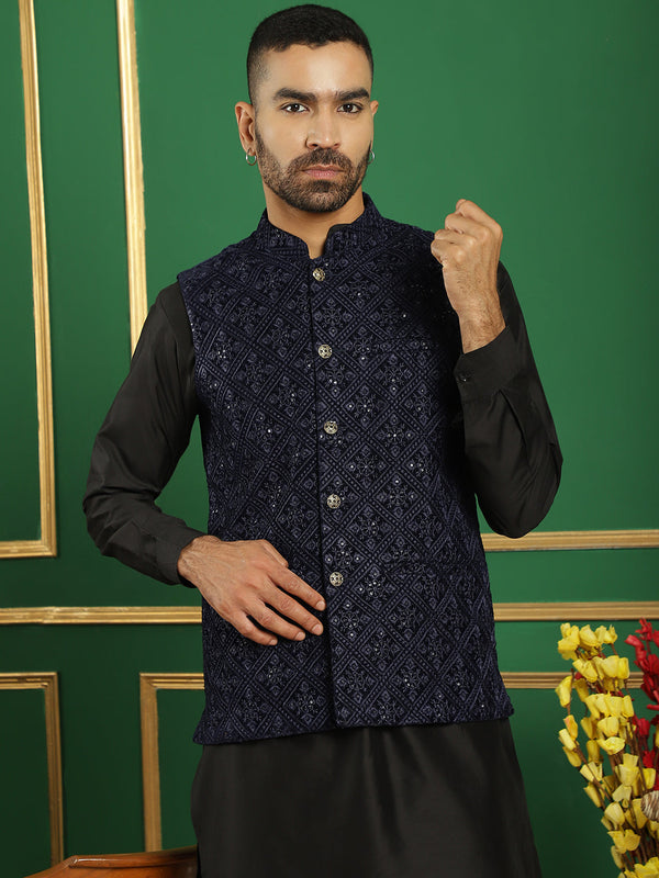 Men's Velvet Nehru Jacket With Solid Kurta Pyjama | WomensFashionFun