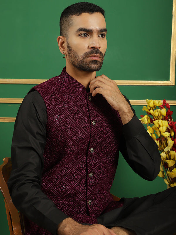 Men's Velvet Nehru Jacket With Solid Kurta Pyjama | WomensFashionFun