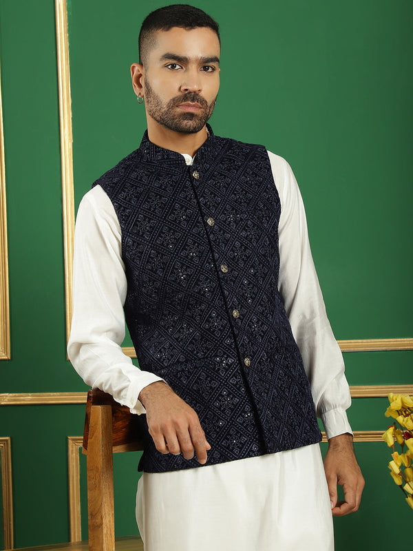 Men's Velvet Nehru Jacket With Solid Kurta Pyjama | WomensFashionFun