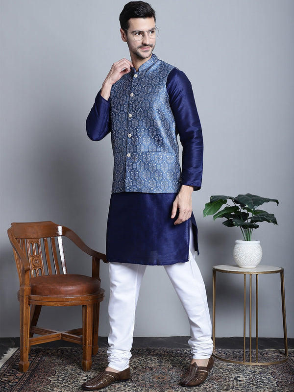 Men's Printed Nehru Jacket With Kurta Pyjama Set | WomensFashionFun.com