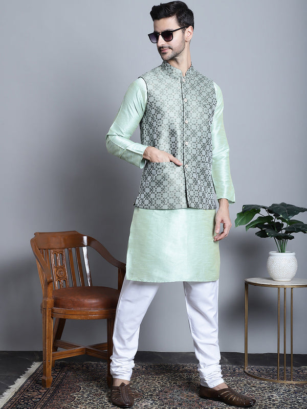 Men's Woven Design Nehru Jacket With Kurta Pyjama Set | WomensFashionFun.com